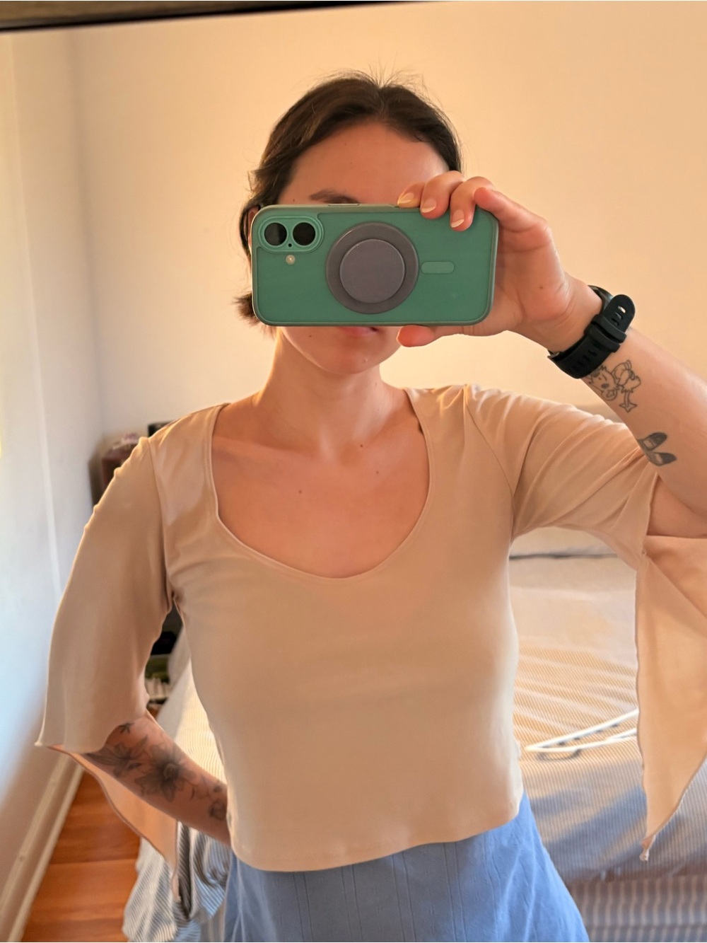 Women's Scoop Neck Nude Top - Picture 3 of 5